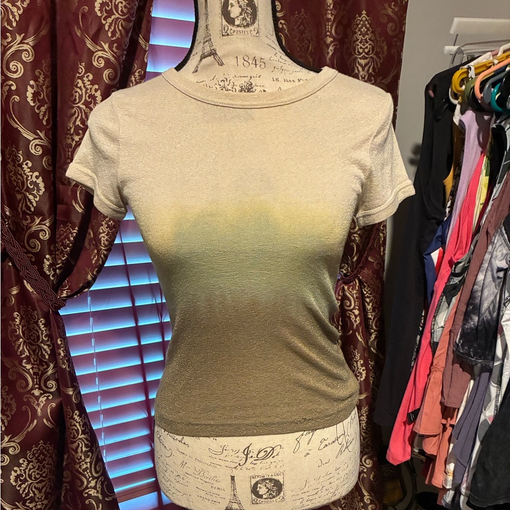 Michael Stars Gold and Green Short Sleeve Top